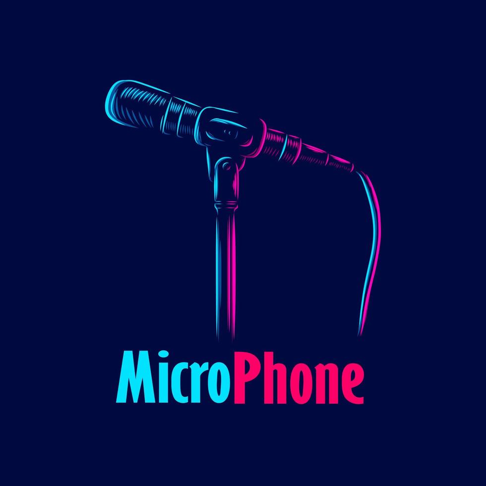 microphone vintage retro mic line pop art potrait logo colorful design with dark background. Abstract vector illustration.