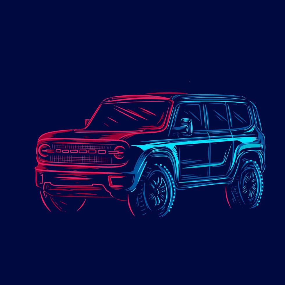 vehículo suv coche deportivo automoción línea pop art potrait logo diseño colorido con fondo oscuro. ilustración vectorial abstracta. vector