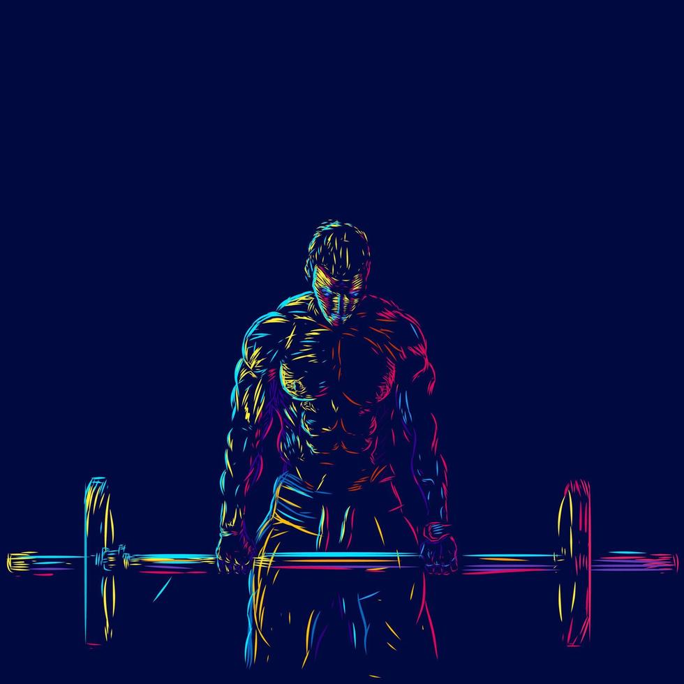 hombres de fitness en la línea de gimnasio pop art potrait logo diseño colorido con fondo oscuro. ilustración vectorial abstracta. fondo negro aislado para camiseta vector