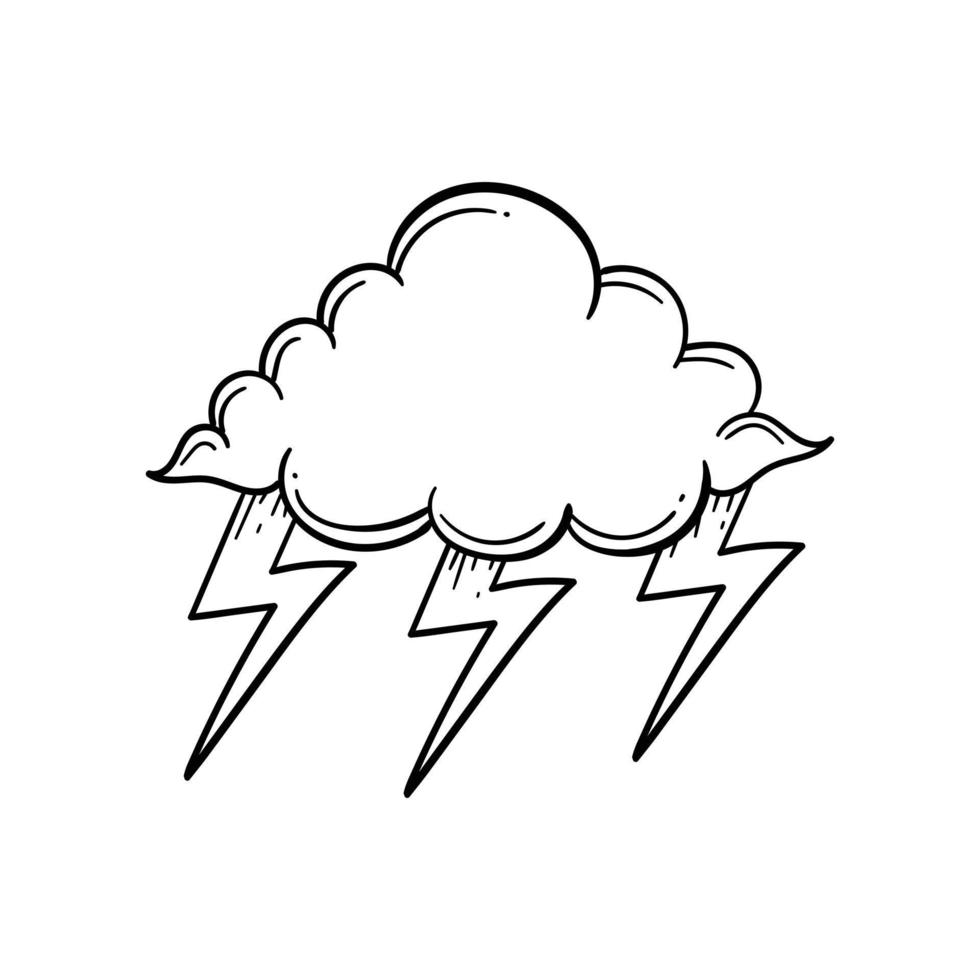 hand drawn cloud with lightning doodle illustration for tattoo stickers poster etc vector