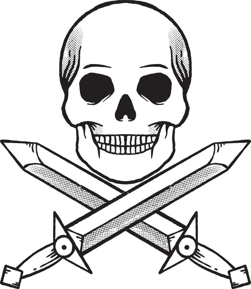 espadas de calavera dibujadas a mano ilustración de garabatos para carteles de pegatinas de tatuajes, etc. vector