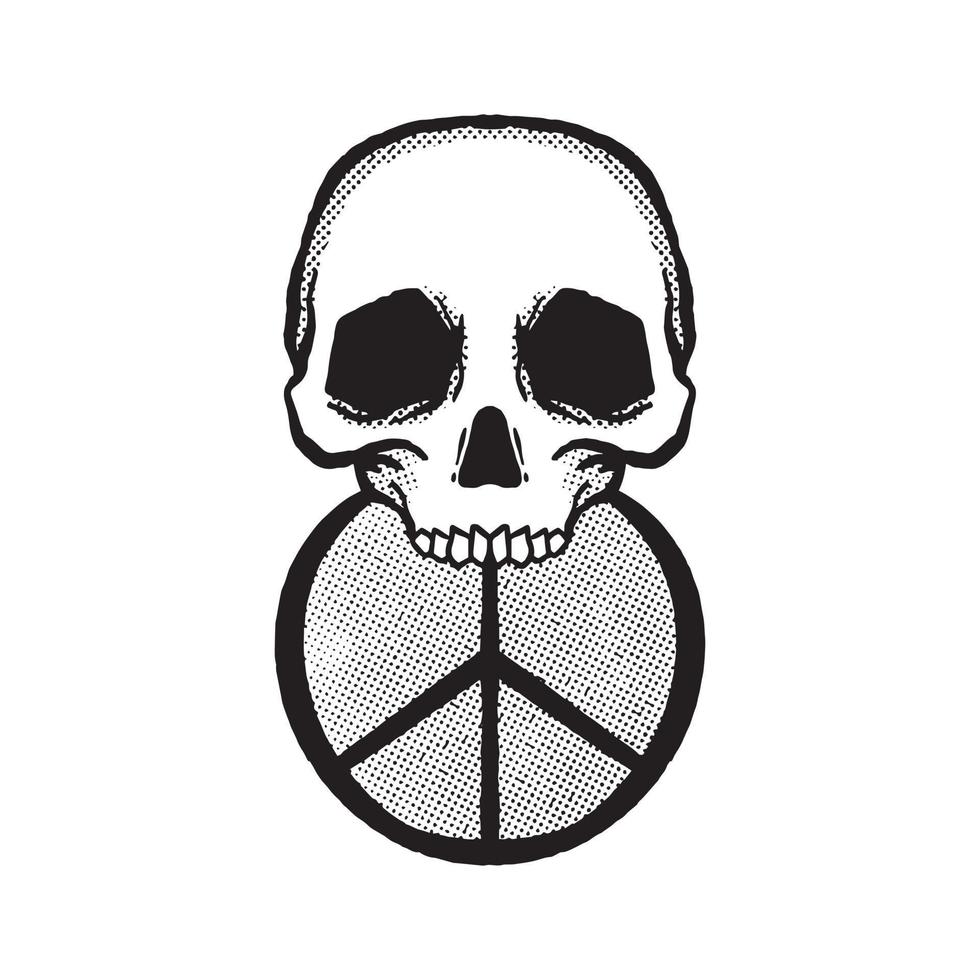 hand drawn skull with peace logo doodle illustration for tattoo stickers poster etc vector