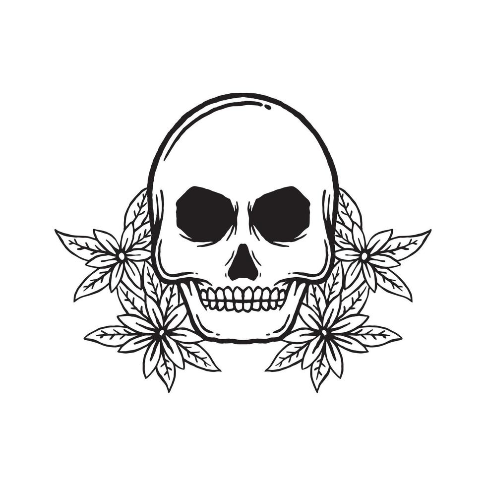 flores de calavera dibujadas a mano ilustración de garabatos para carteles de pegatinas de tatuajes, etc. vector