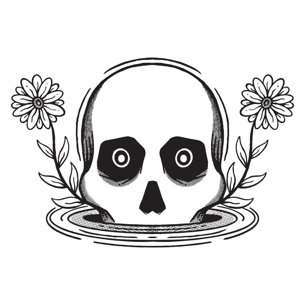 hand drawn skull flowers doodle illustration for tattoo stickers poster etc vector