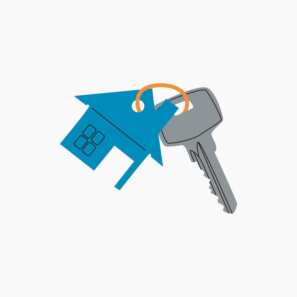 Modern keys with Keychains. Keyholder. Home rental, buying property, real estate. Sharing apartment service. Home purchase deal sale, mortgage loan. Hand drawn flat cartoon illustration. vector