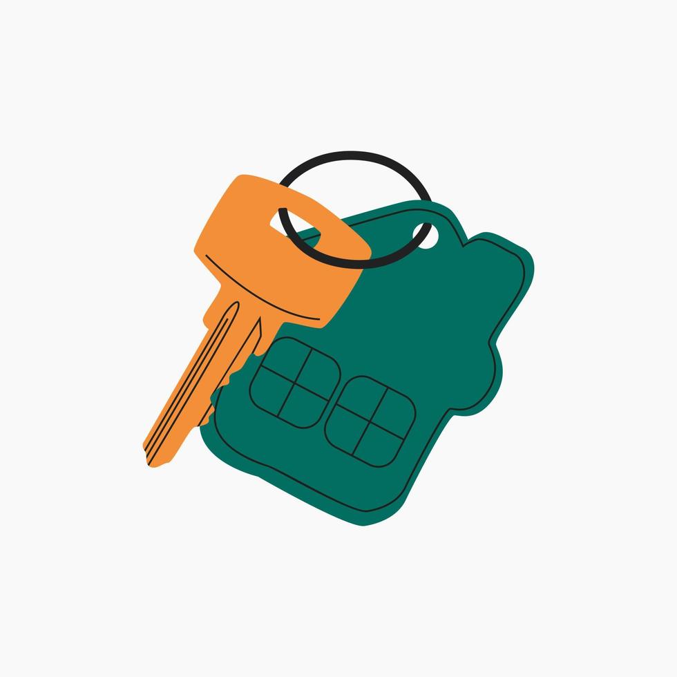 Modern keys with Keychains. Keyholder. Home rental, buying property, real estate. Sharing apartment service. Home purchase deal sale, mortgage loan. Hand drawn flat cartoon illustration. vector