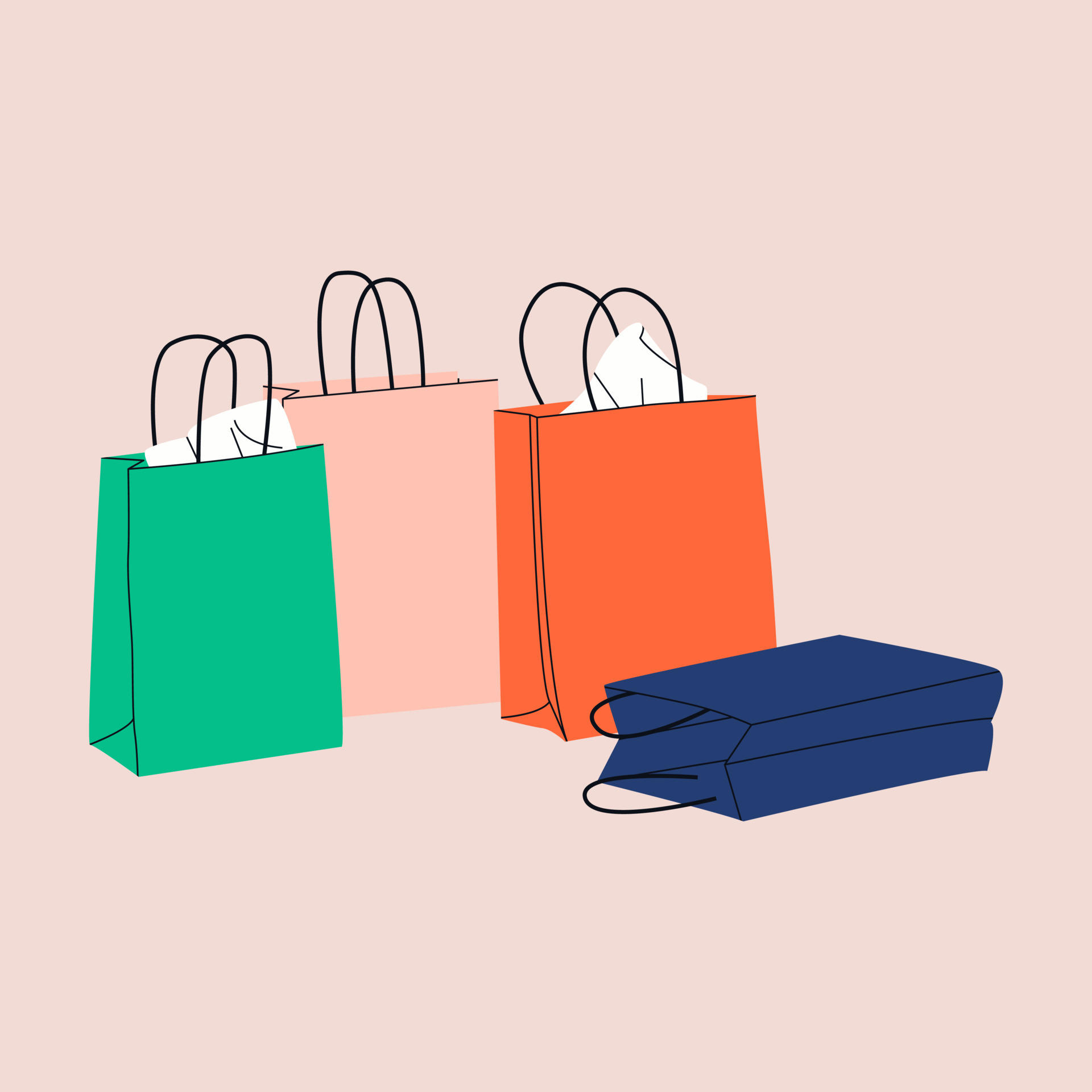 Various Colorful stack paper Shopping or gift bags with various craft  paper. Cartoon sacks for purchases, presents. Hand drawn colored flat  illustration. Shopping, sale concept 7642555 Vector Art at Vecteezy