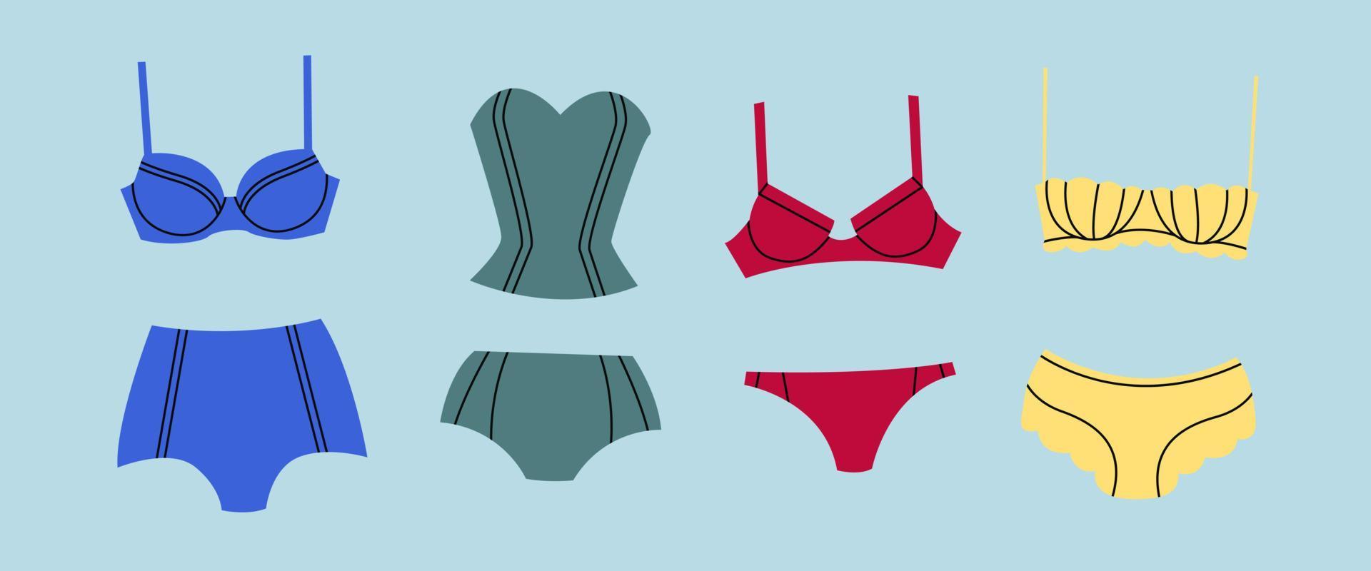 Types Of Women's Panties And Bras. Set Of Underwear. Vector Illustration  Royalty Free SVG, Cliparts, Vectors, and Stock Illustration. Image  139118422.