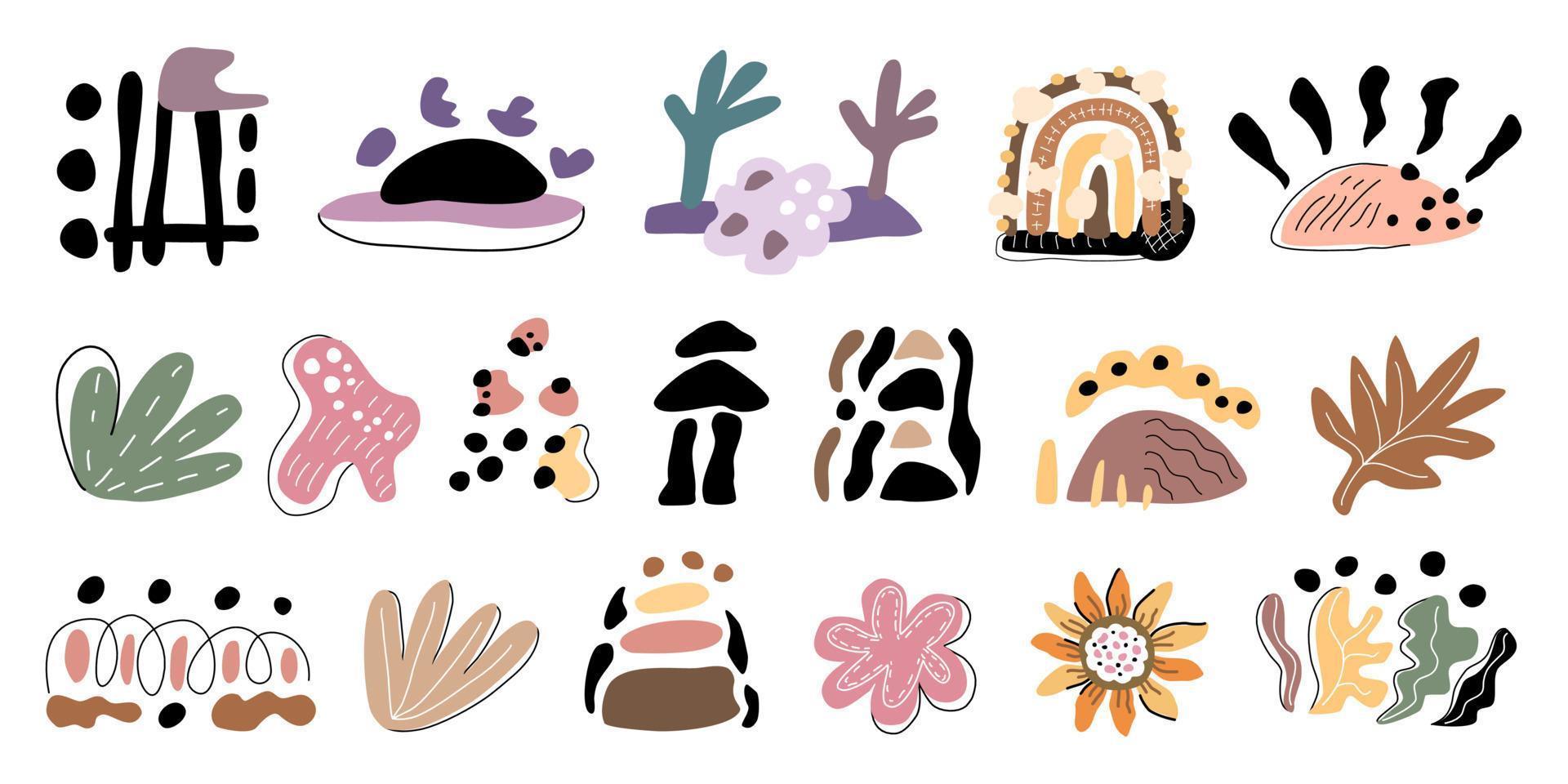 A bundle of abstract elements in boho patterns, doodle style for embellishments, t-shirt designs, fabric patterns, scrapbooking, pillows, mugs, stickers, card and more. vector