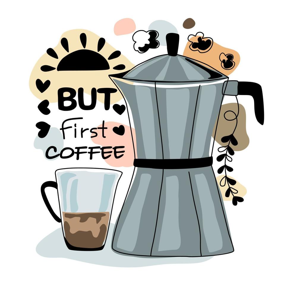 citas de café vectorial y conjunto de inspiración diseñado en estilo garabato para diseños de camisetas, patrones de tela, impresiones de lienzo, tarjetas, álbumes de recortes, almohadas, bolsos, etc. vector