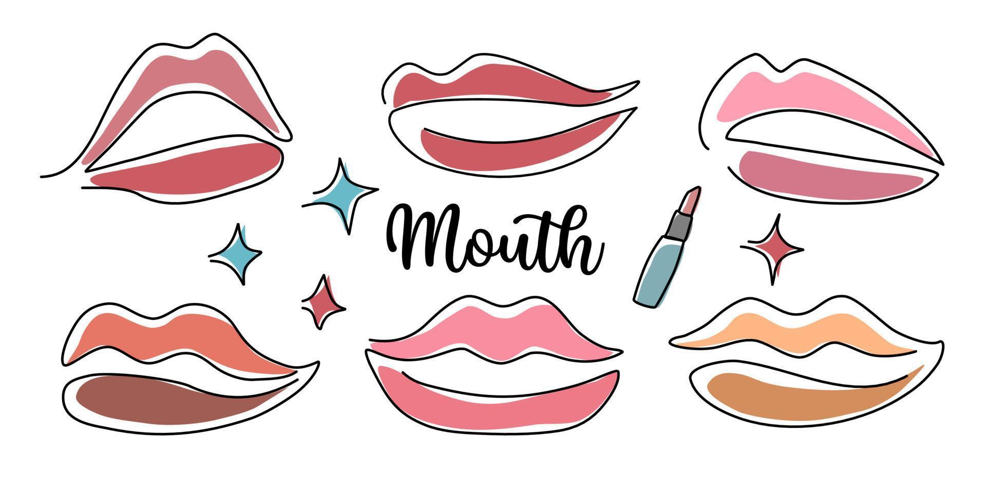 Mouth vector illustration Doodle style design for fashion, decoration, cards, beauty salons, backgrounds, digital prints, stickers and more.