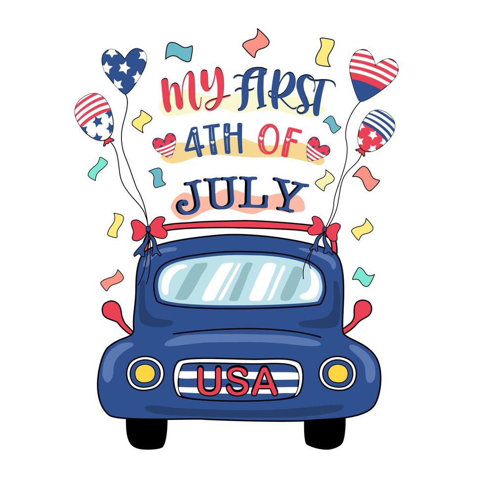 4th of july, quotes vector collection designed in doodle style, red, white, blue tones for decoration, card, t shirt design, bag, fabric patterns, gift, scrapbook and more.