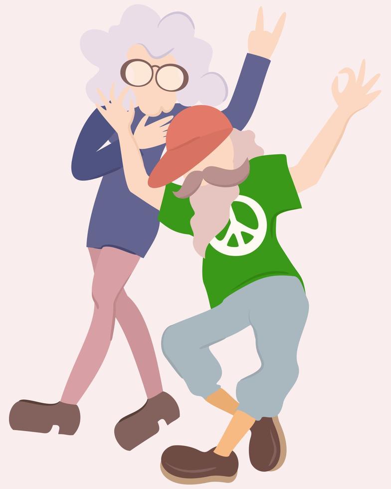 ilustración vectorial pastel de una pareja de ancianos bailando. vector