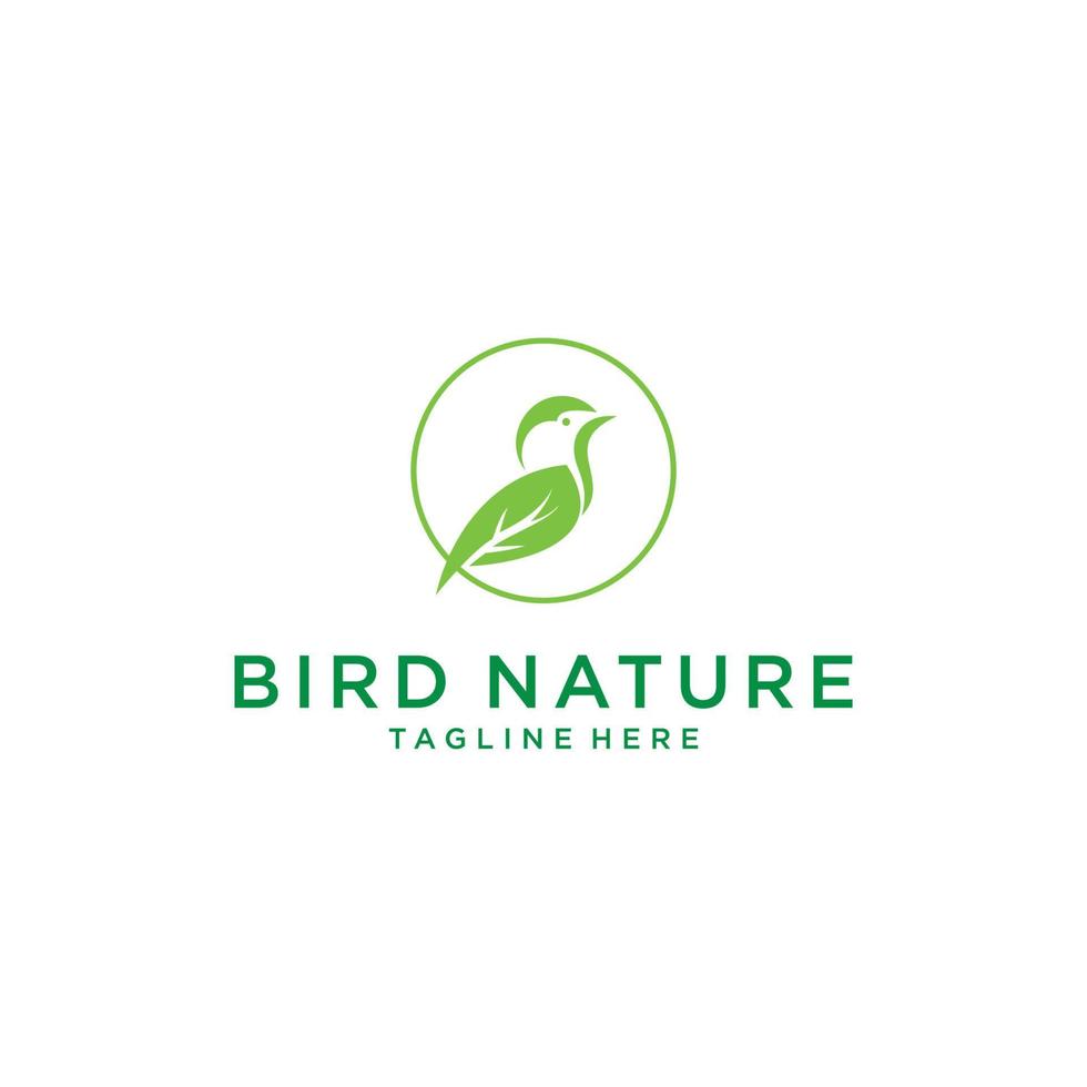 modern bird with green leaf logo template vector icon