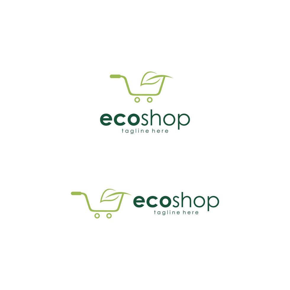 Inspiración en el diseño del logotipo de la tienda ecológica del carrito de la compra verde vector