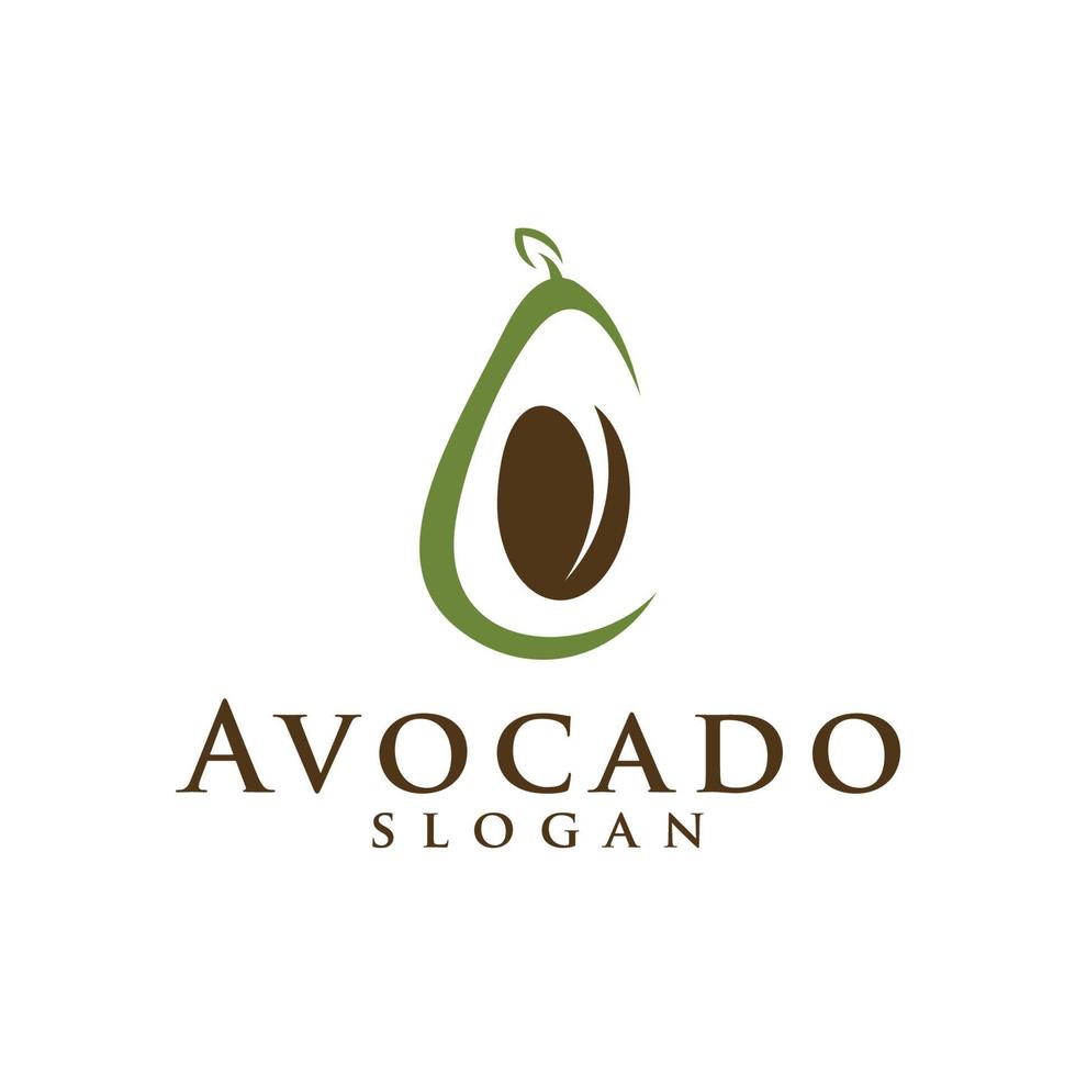 Avocado fruit logo template. Avocado half with leaf vector design. Health food logotype