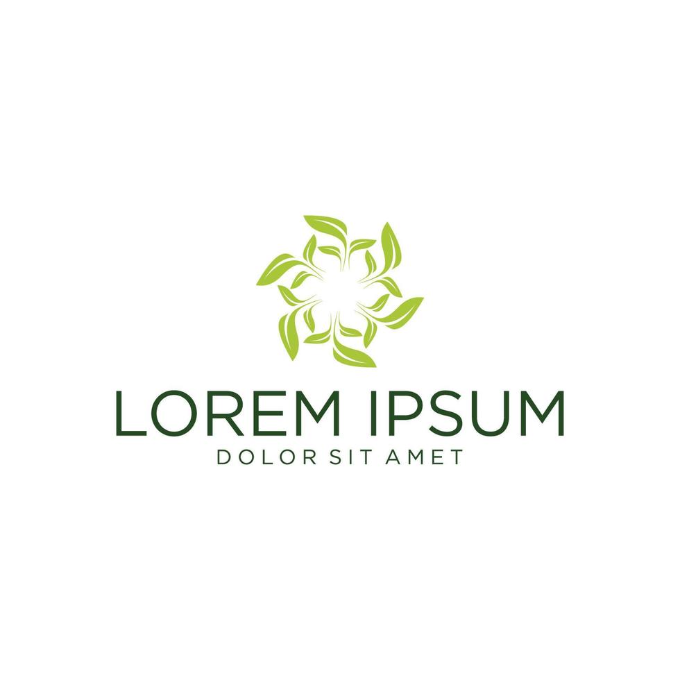 Tropical plant logo. Outline emblem flower or feather in a circle in linear style. Vector abstract badge for design of natural products, flower shop, cosmetics, ecology concepts, health, spa, yoga