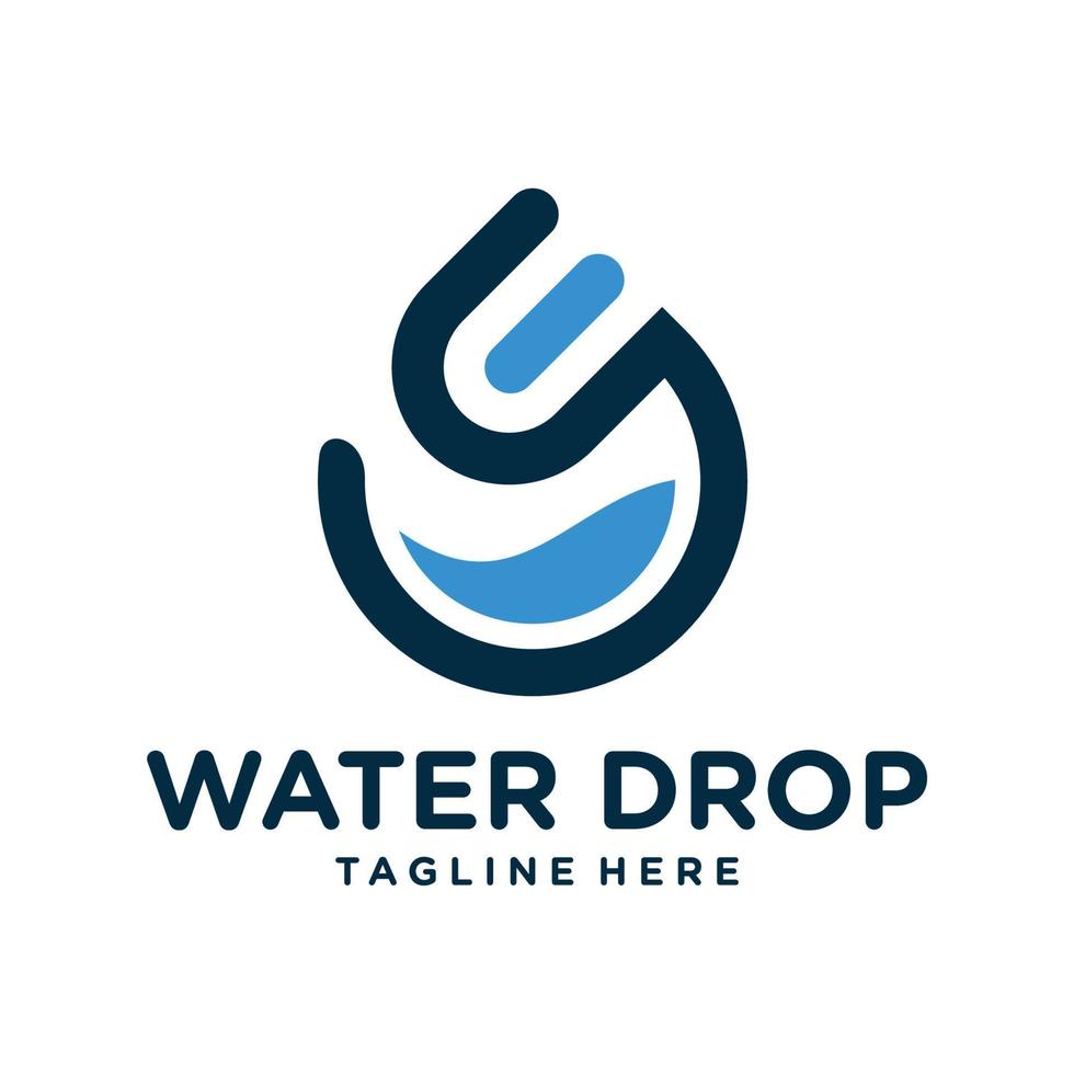 Water drop Logo design vector template Linear style. Blue Droplet lines aqua Logotype icon