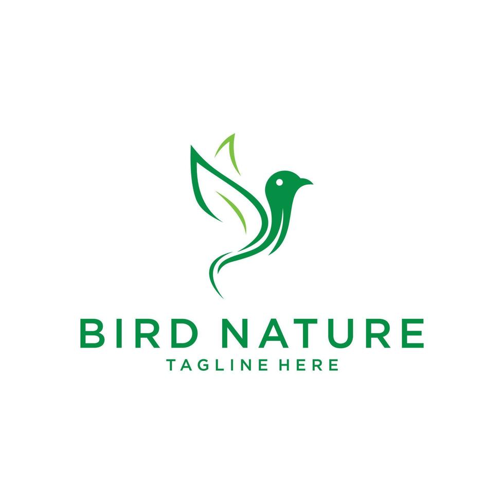 pájaro moderno con icono de vector de plantilla de logotipo de hoja verde
