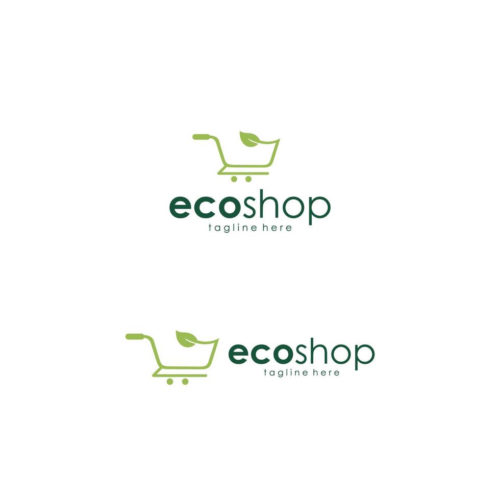 Inspiración en el diseño del logotipo de la tienda ecológica del carrito de la compra verde vector