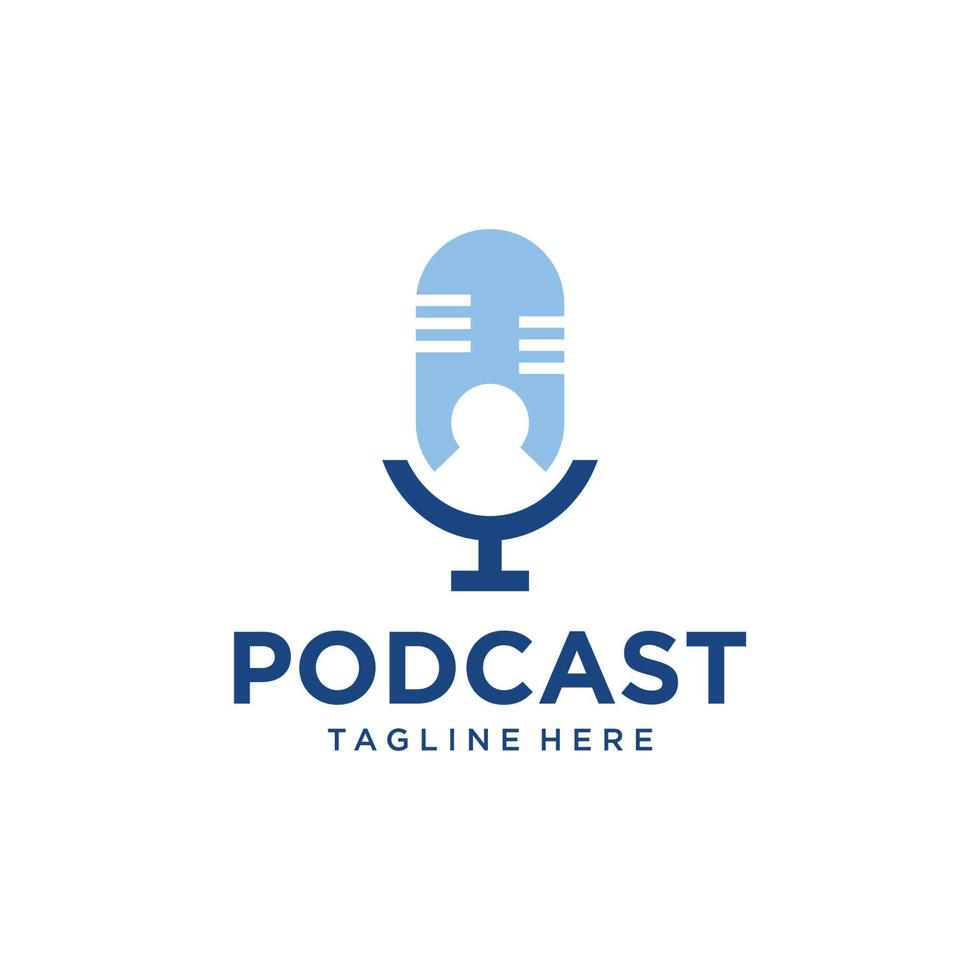 diseño de logotipo de podcast o radio con micrófono vector