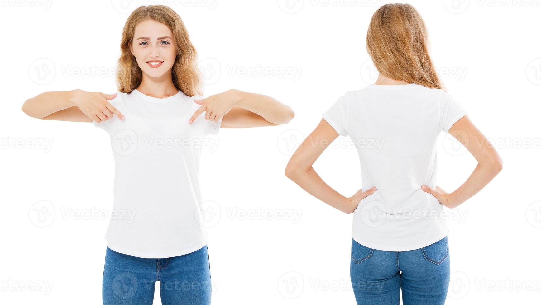 summer t-shirt set isolated on white,woman pointed on t shirt,girl point on tshirt photo