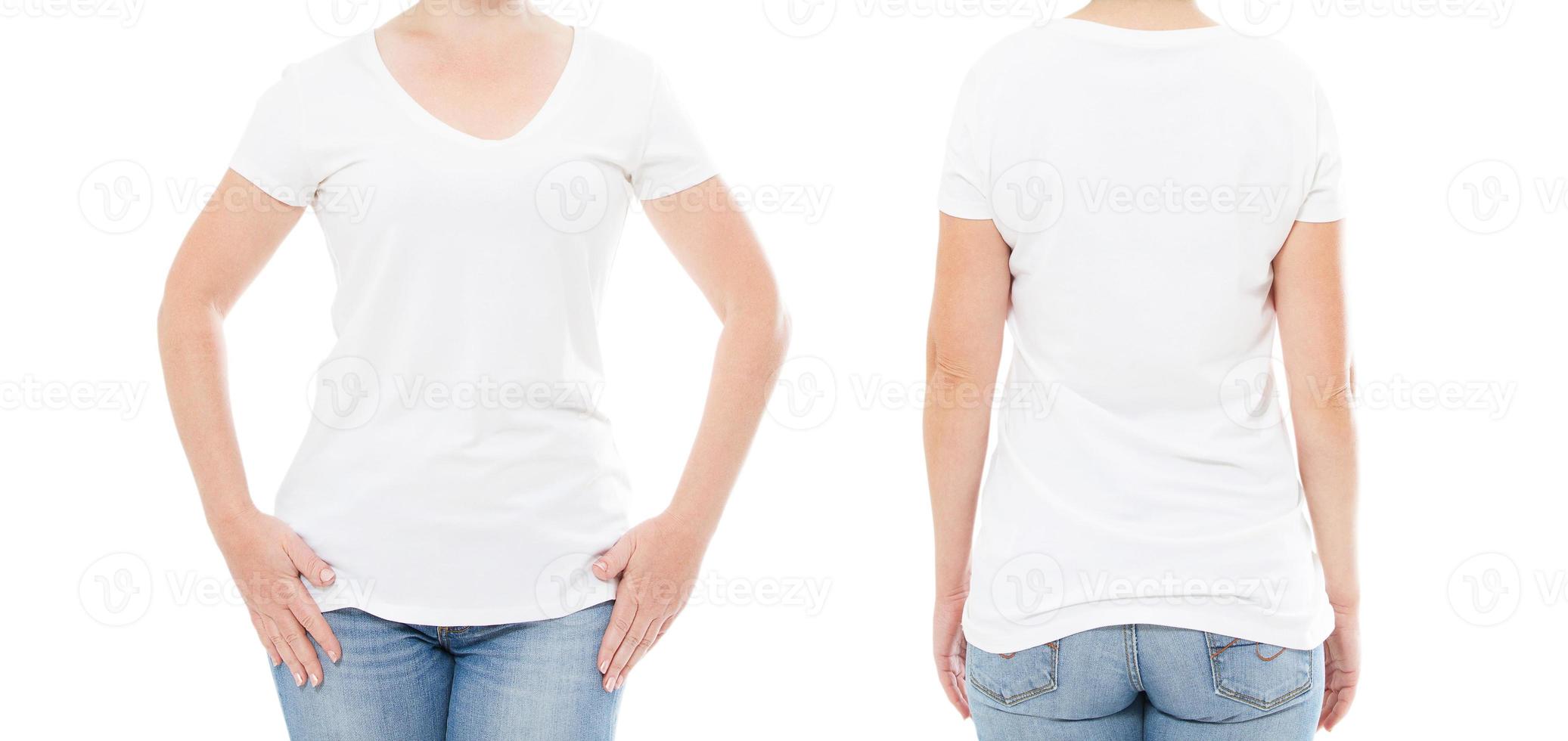 cropped portrait set woman in tshirt on white background. Mock up for design. Copy space. Template. Blank photo