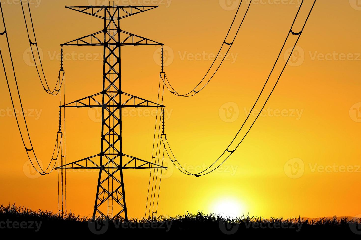 silhouette of the structure of high voltage transmission towers rural electric power distribution concept photo