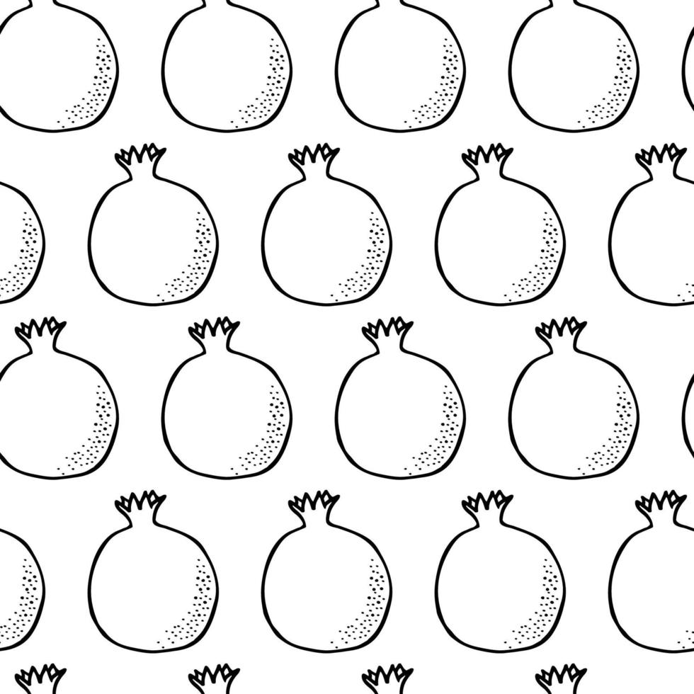 Many scattered pomegranetes, leaves and seeds. Vector seamless pattern for cards, prints, banners and fabrics. Fruits background. Backdrop for food shops social media. Eco juicy repetitive tile.