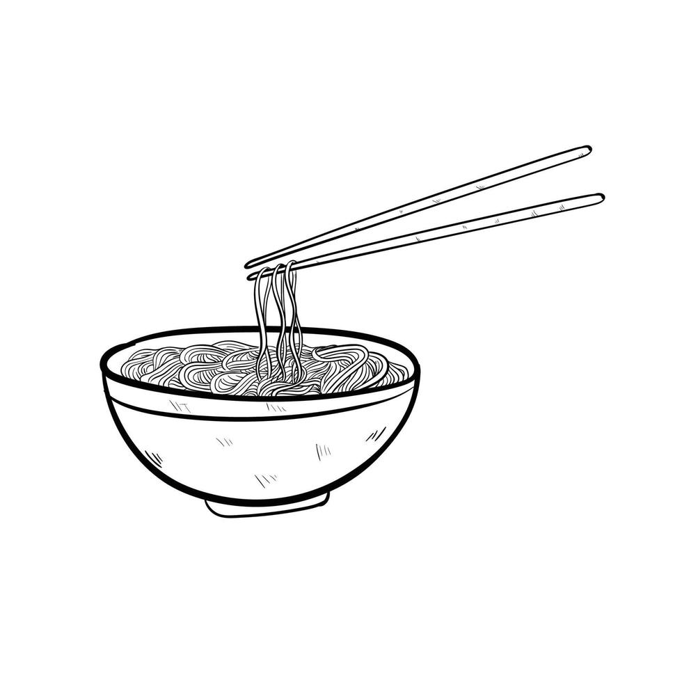 arte del doodle de fideos y cuencos vector