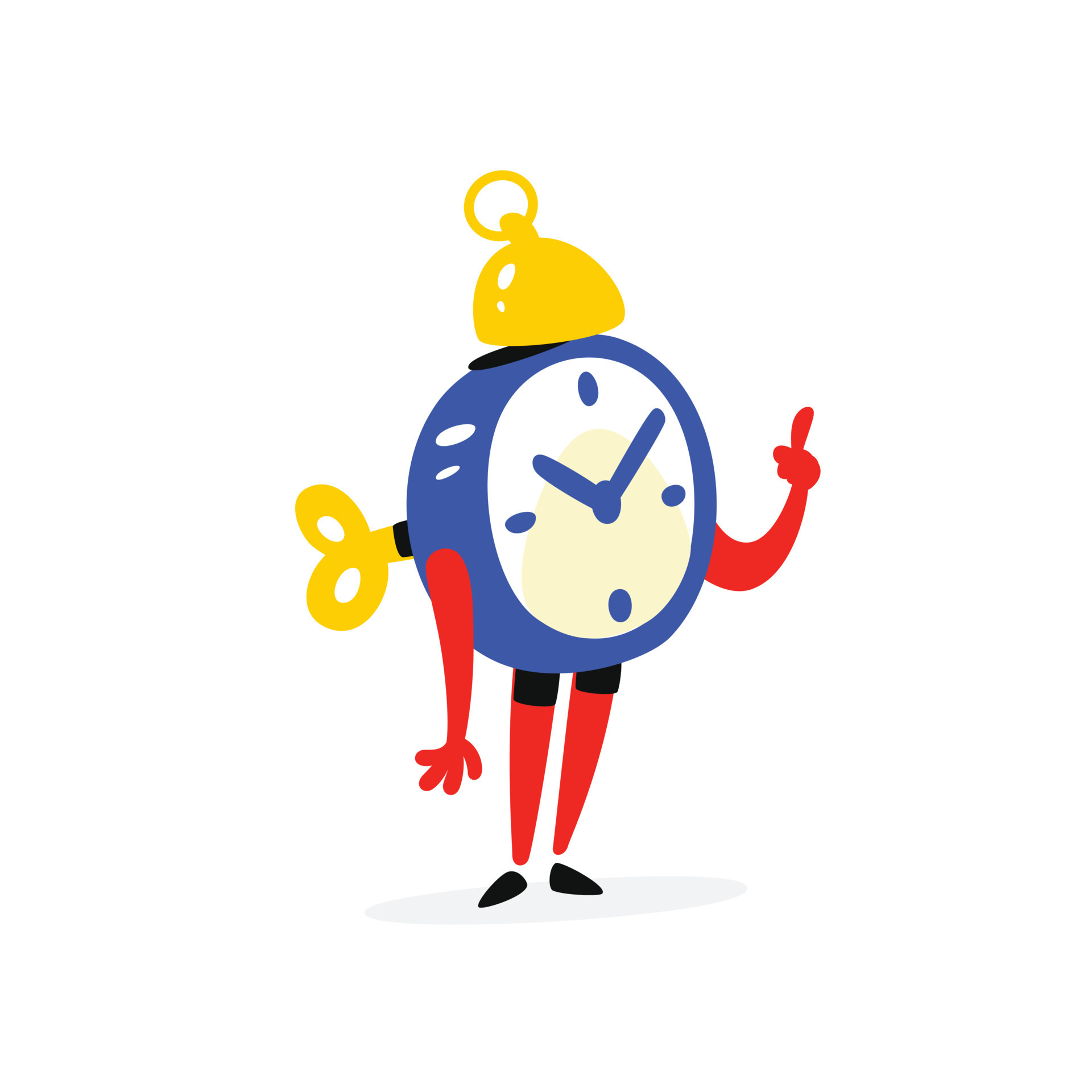 Cartoon character is an alarm clock. Vector. Time is running out. The clock is working. Time