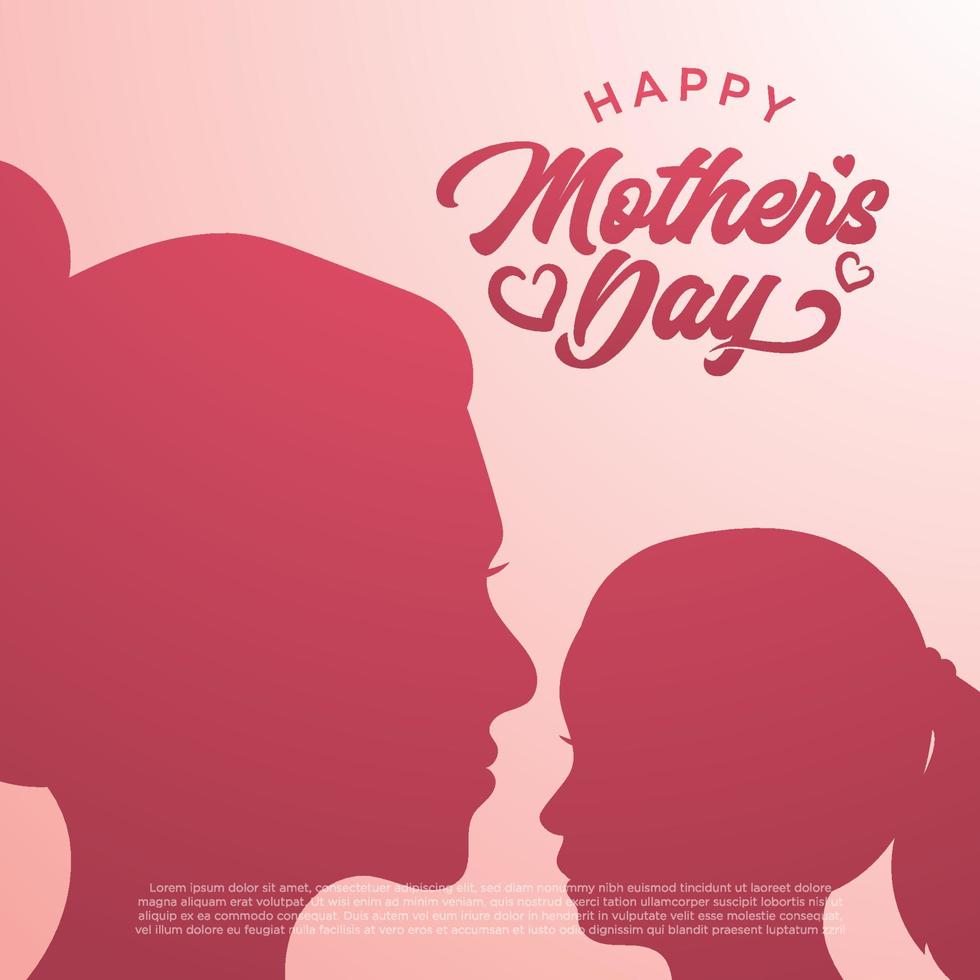 Mother's day greeting card, abstract cut shape on pink backdrop. Woman and girl silhouettes, congratulation text. Pink design element for holiday banner, poster. Paper cut style, vector illustration