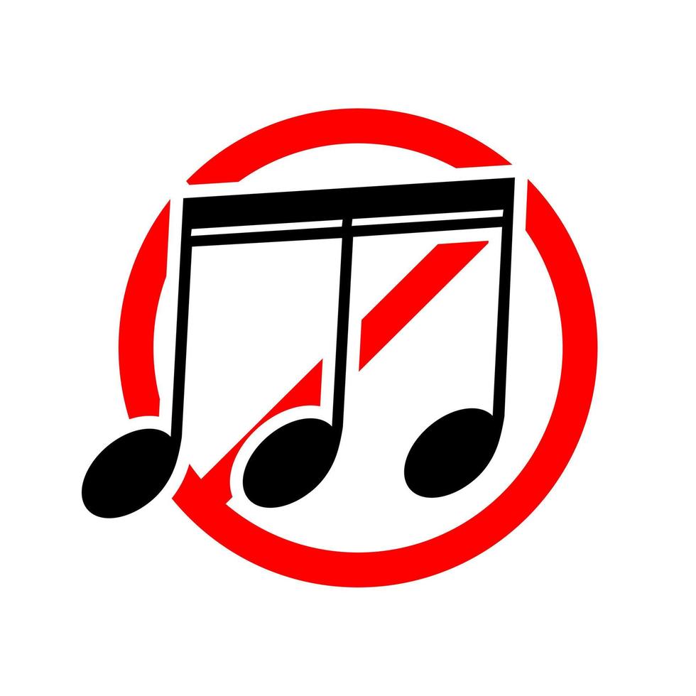 No sound or music icon. Isolated mute and warning illustration. Keep silence with forbidden and prohibited red sign. vector