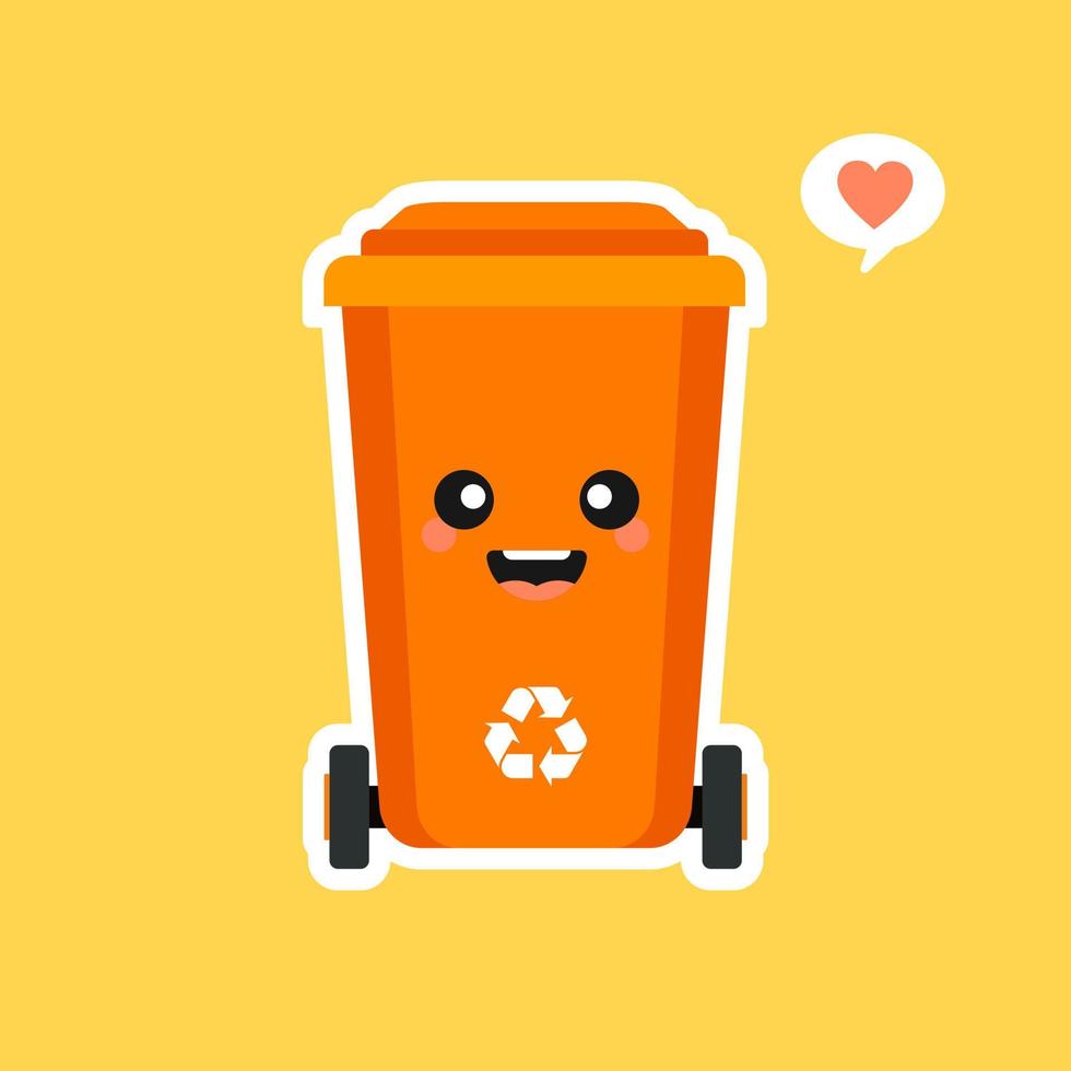 trash bin character flat design vector illustration