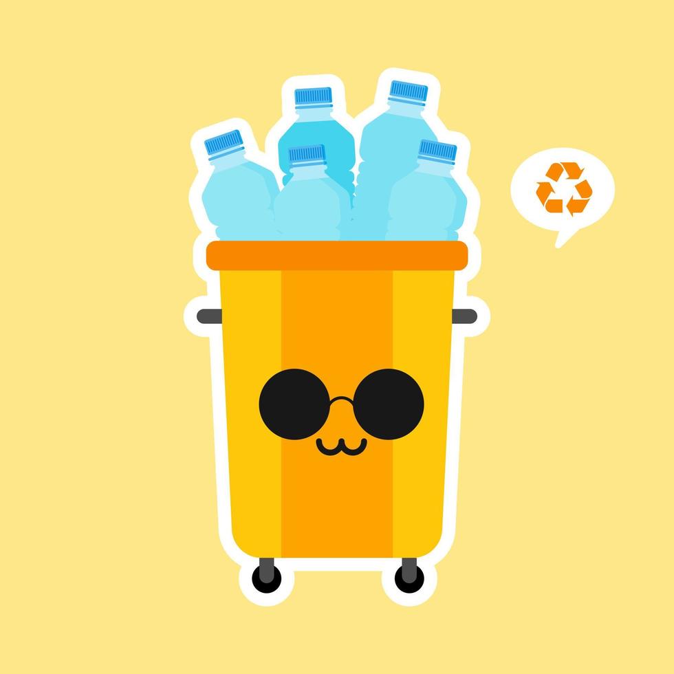 trash bin character flat design vector illustration