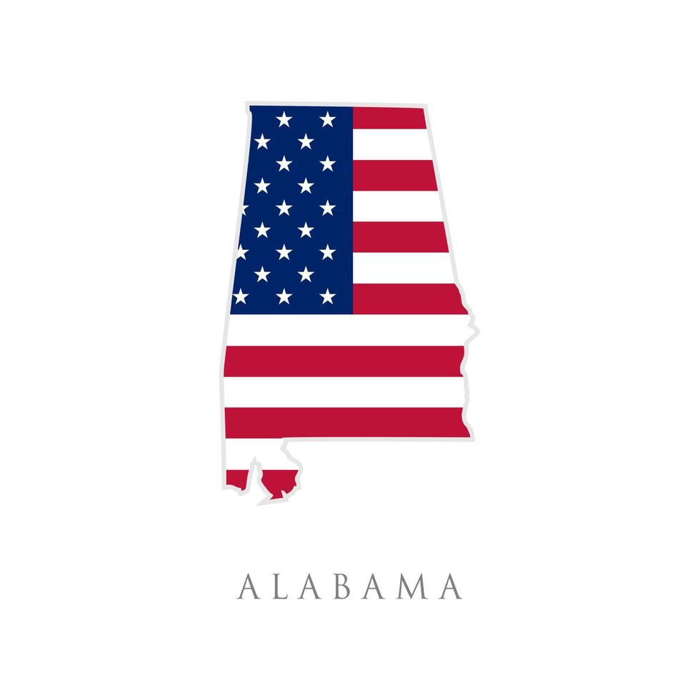 Shape of Alabama state map with American flag. vector illustration. can use for united states of America indepenence day, nationalism, and patriotism illustration. USA flag design