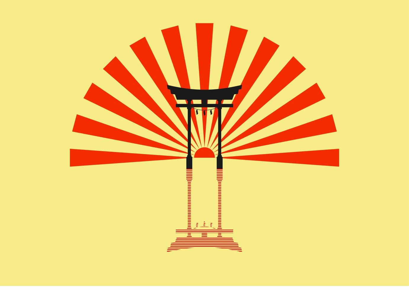 Japanese Torii gate. Symbol of Japan, shintoism religion. Red wooden sacred tori arch. Ancient entrance, Eastern heritage and landmark. Oriental religious architecture. Flat design vector illustration