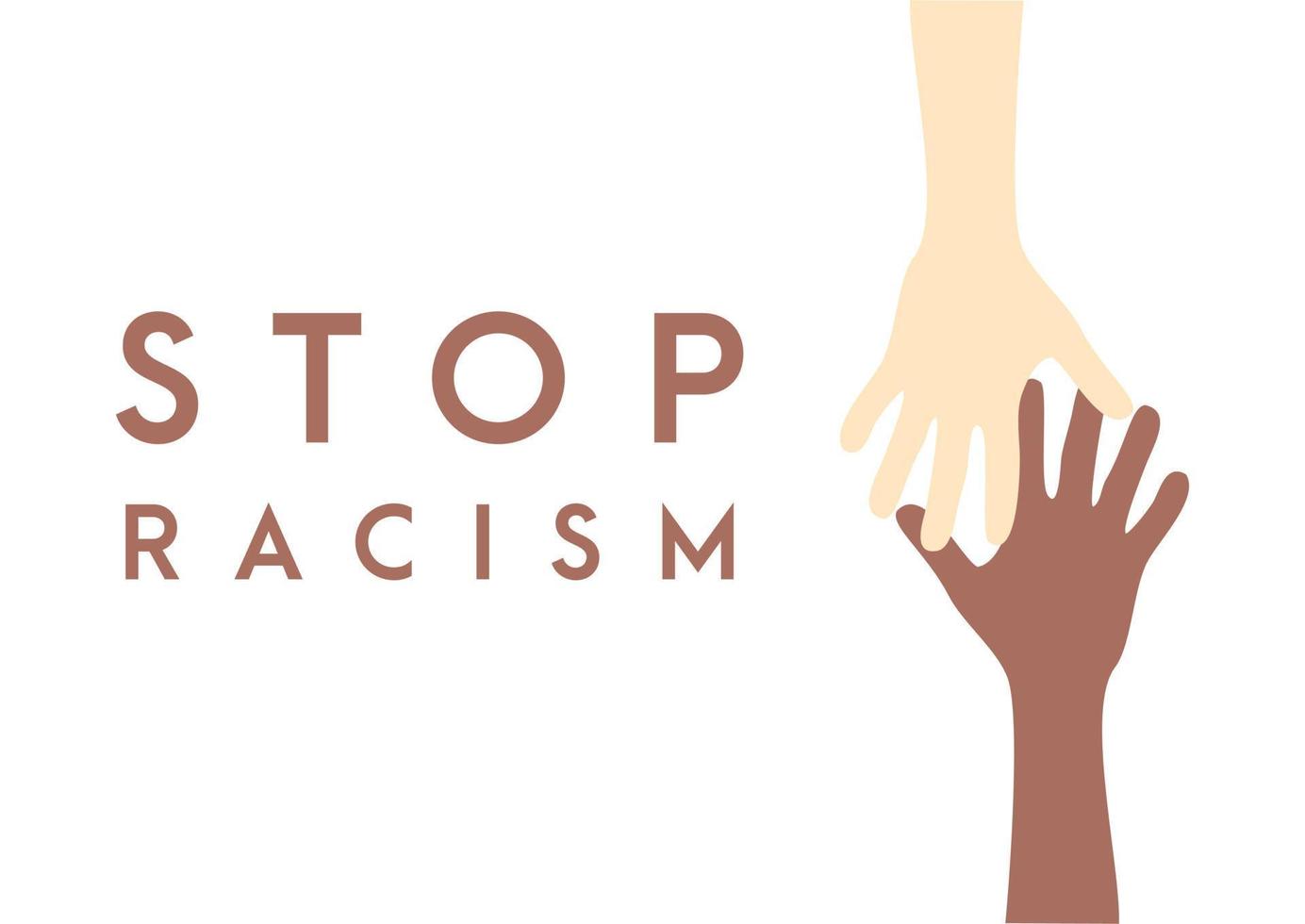 detener el icono del racismo. cartel motivacional contra el racismo y la discriminación. muchas manos de diferentes razas juntas ilustración vectorial vector