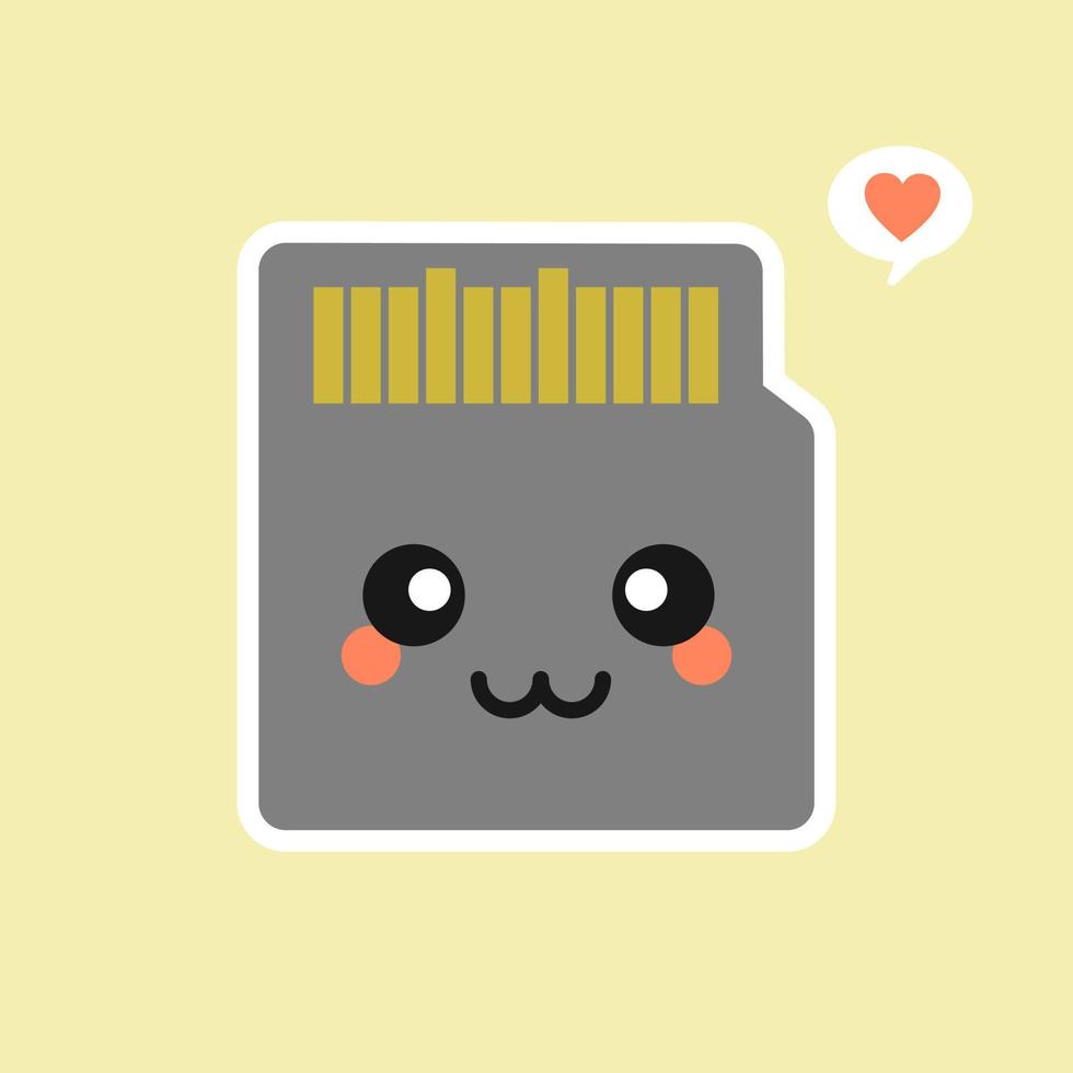 cute and kawaii mini sd card in flat style vector illustration . concept of device, gadget, multimedia, internet, store file, personal electronics, data transfer, web. flat style modern logo design