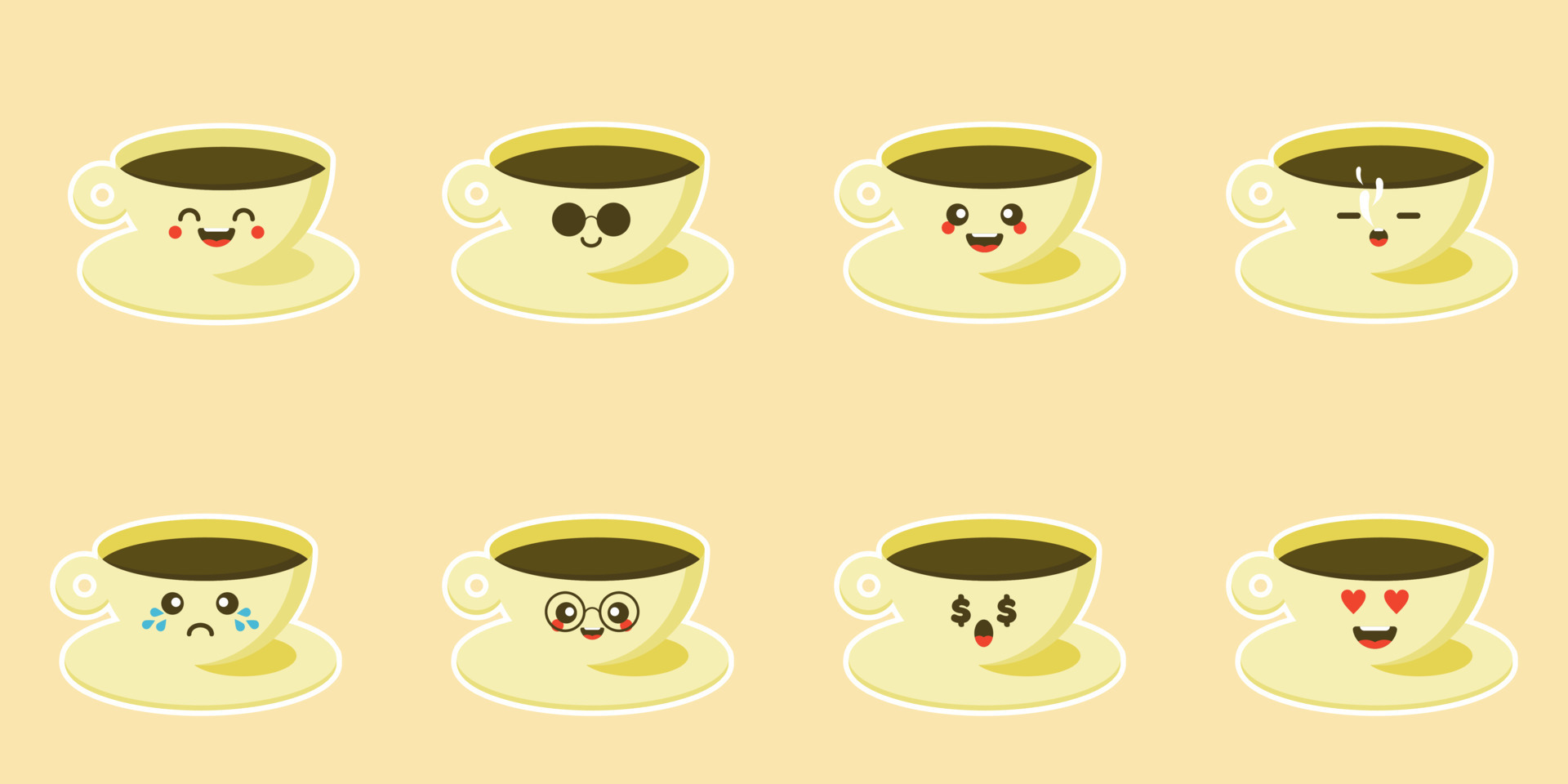 Cute Coffee Cup Expressions Clip Art Set