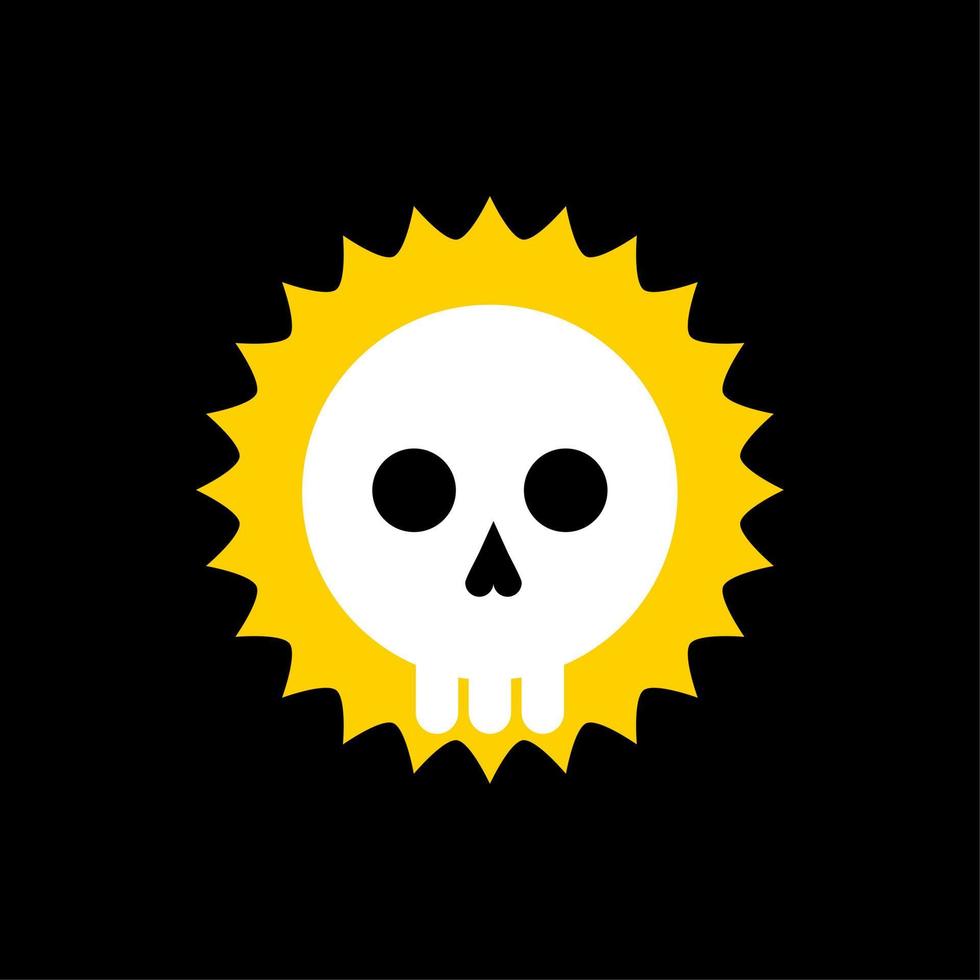 símbolo plano del cráneo con sol. símbolo de la bandera pirata del cráneo. Ilustración de vector de diseño plano de cráneo