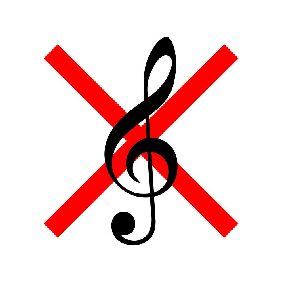 No sound or music icon. Isolated mute and warning illustration. Keep silence with forbidden and prohibited red sign. vector