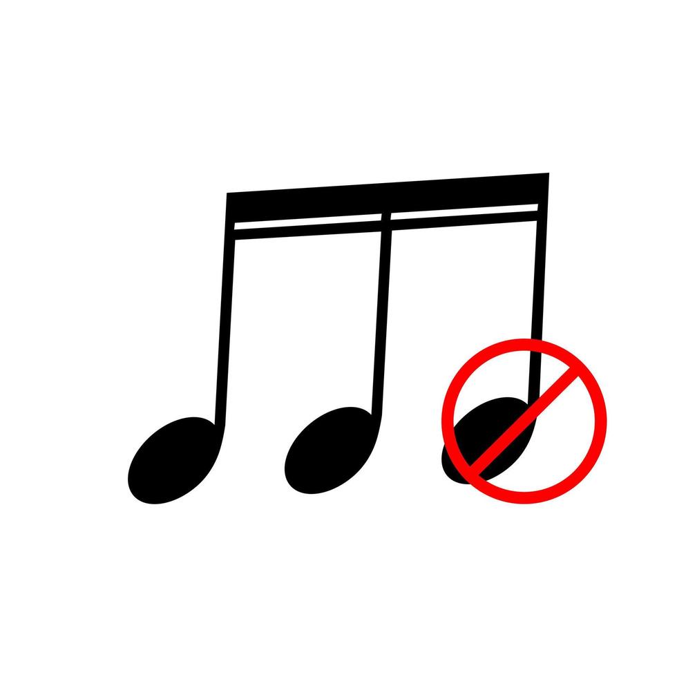 sin icono de sonido o música. ilustración aislada de silencio y advertencia. guardar silencio con el signo rojo prohibido y prohibido. vector