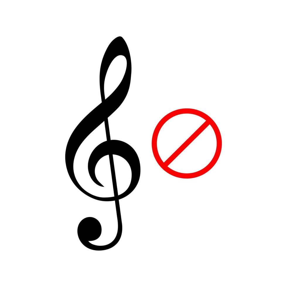 sin icono de sonido o música. ilustración aislada de silencio y advertencia. guardar silencio con el signo rojo prohibido y prohibido. vector