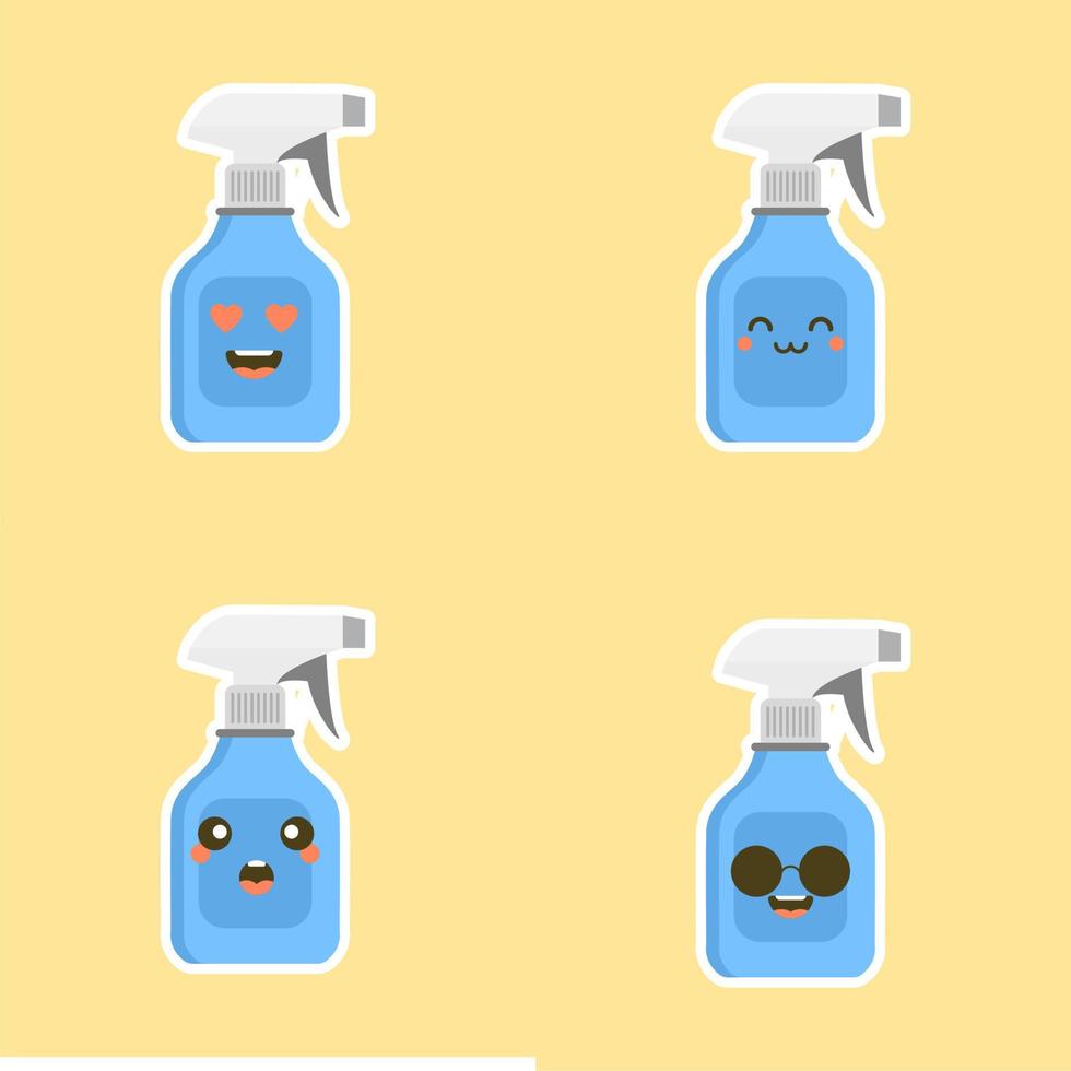 dibujos animados de botella de spray. botella de spray linda y kawaii. botella antiséptica. diseño de icono de ilustración de personaje de dibujos animados de vector.aislado sobre fondo blanco vector