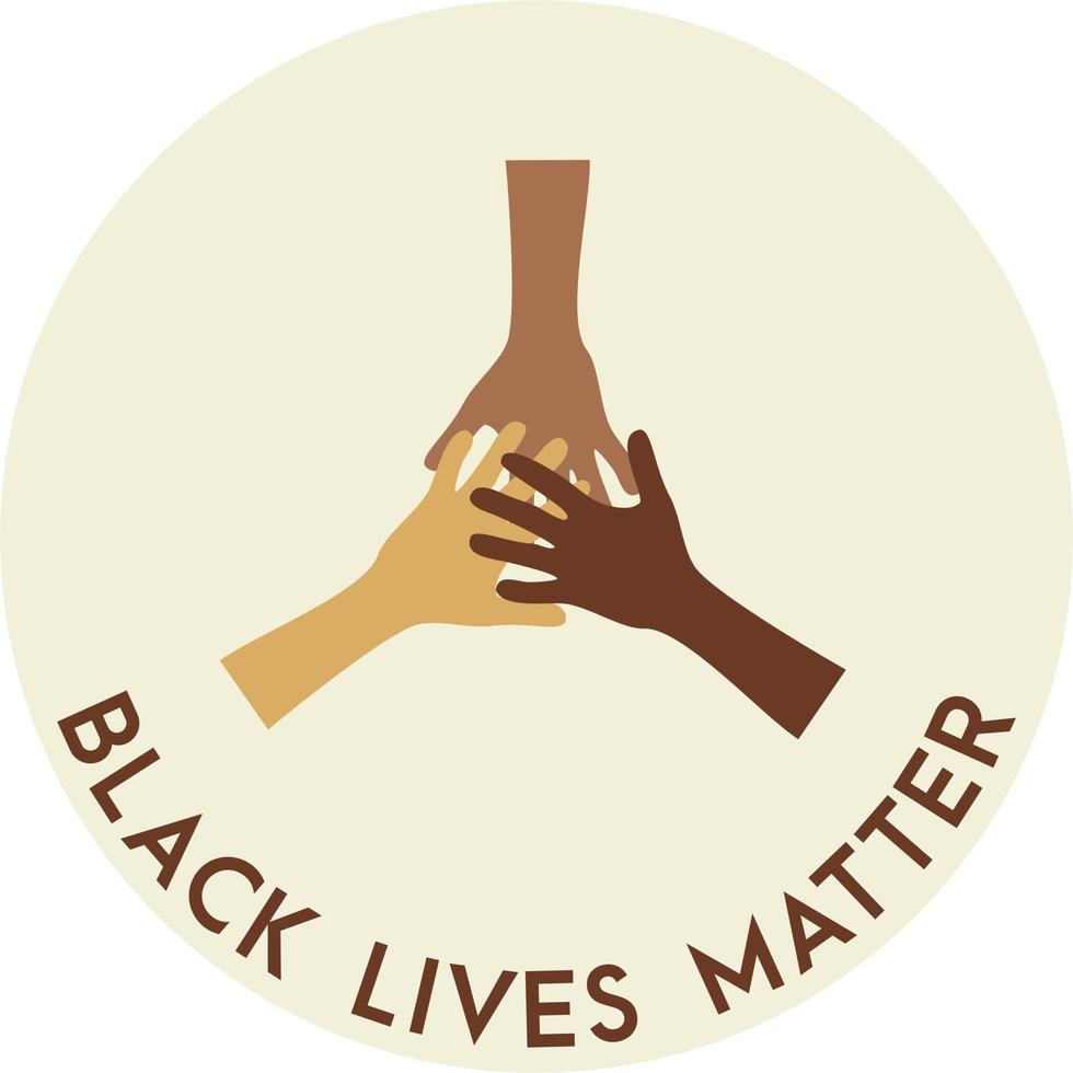 stop racism icon. Motivational poster against racism and discrimination. Many hands of different races together Vector Illustration