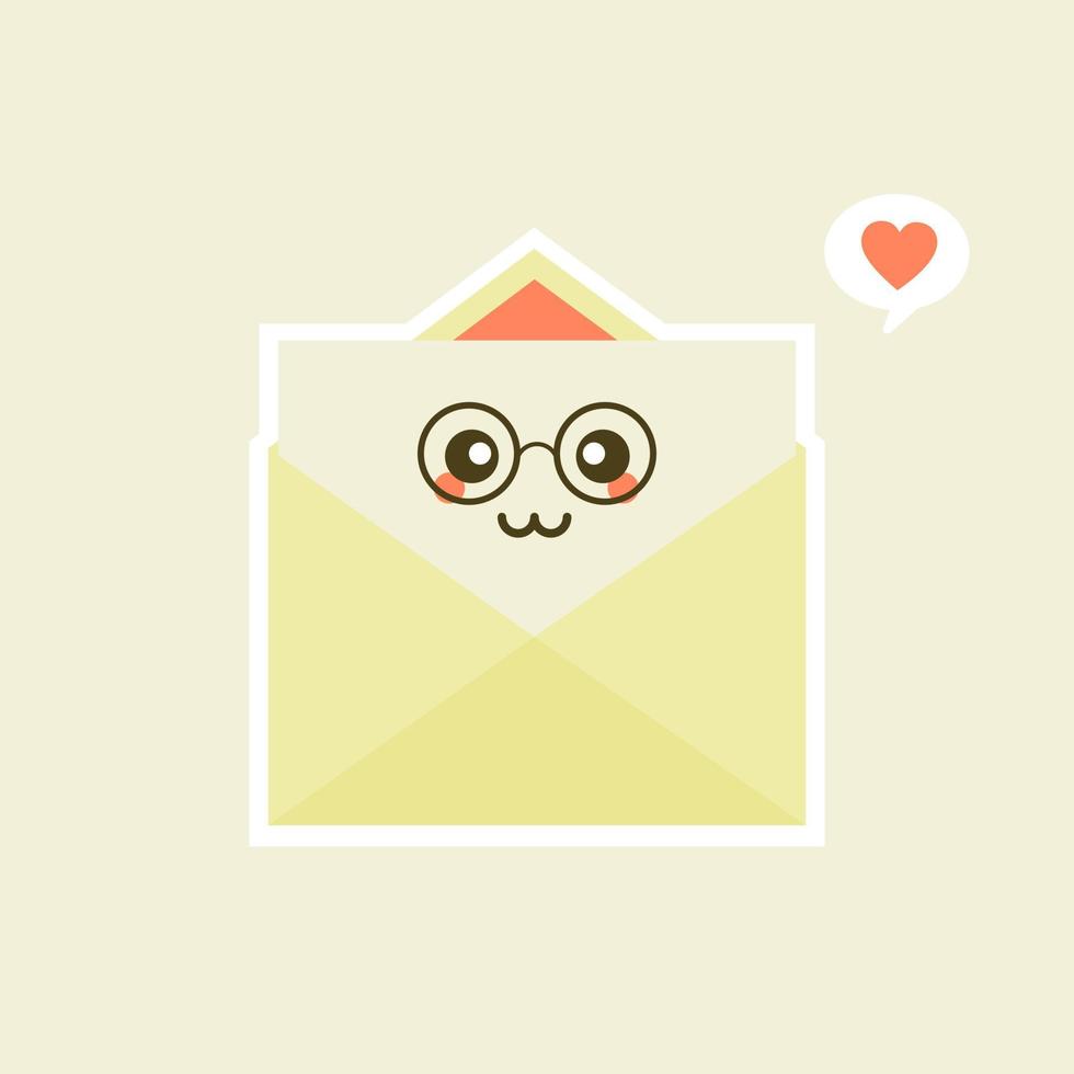 Cute and kawaii smiling happy envelope, paper letter. Vector flat cartoon character illustration.Isolated on white background. Envelope character concept. Love letter for valentine