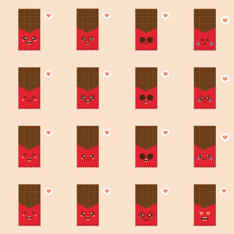 cute and funny chocolate bar characters showing various emotions, cartoon vector illustration isolated on color background. kawaii chocolate bar characters, mascots, emoticons and emoji for web