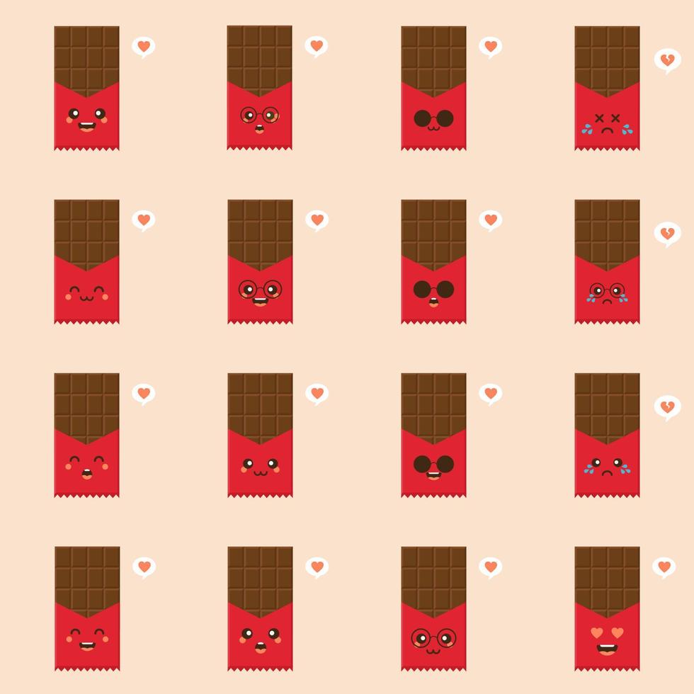 cute and funny chocolate bar characters showing various emotions, cartoon vector illustration isolated on color background. kawaii chocolate bar characters, mascots, emoticons and emoji for web