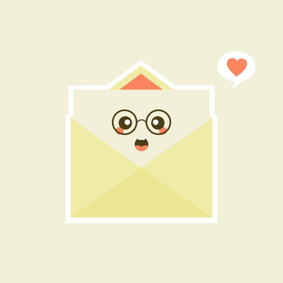 Cute and kawaii smiling happy envelope, paper letter. Vector flat cartoon character illustration.Isolated on white background. Envelope character concept. Love letter for valentine